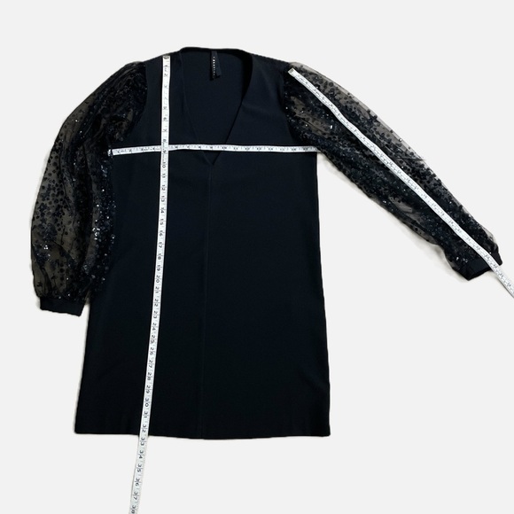 Imperial Mini Dress Deep V-Neckline Puff Mesh Long Sleeves Black Size Small - Picture 11 of 12